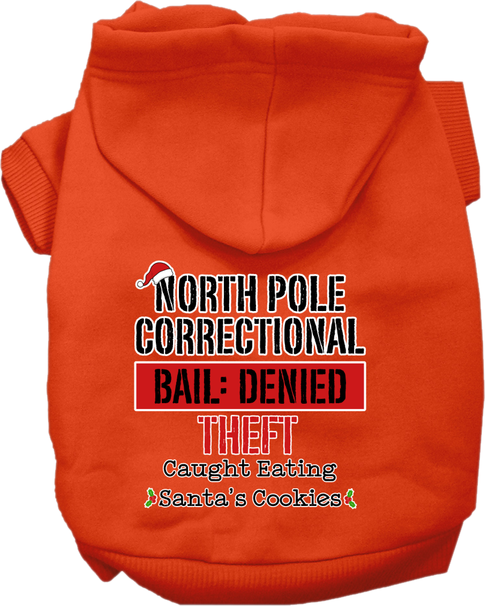 North Pole Correctional Screen Print Dog Hoodie Orange Size XXL